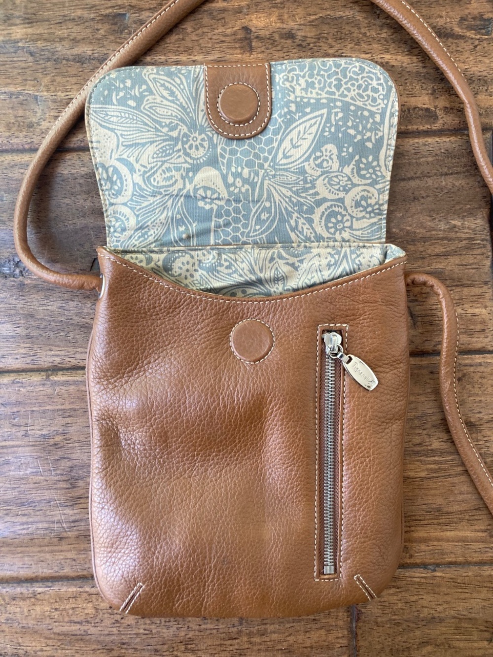 Tignanello Women's Beige Small Pebbled Leather Crossbody Bag Lined